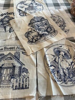 VIP Blue Floral mushroom owl kitten Print Fabric Panel